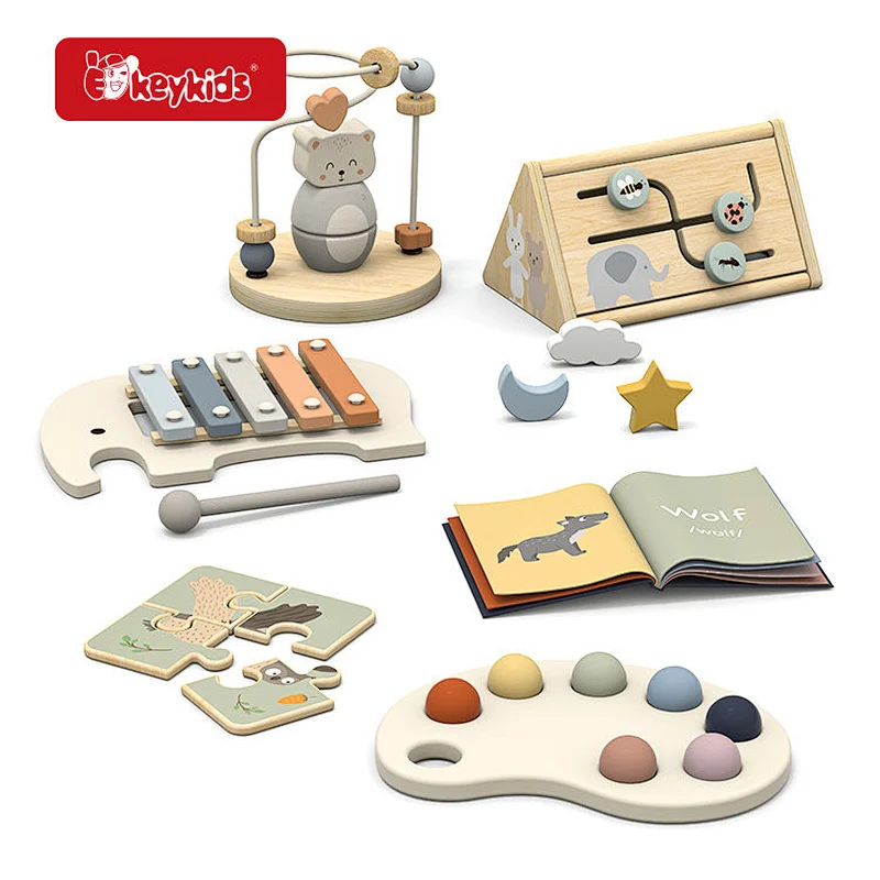 7-in-1 Wooden Nesting & Stacking Toy Set - Montessori Early Learning Box with Musical Xylophone for Toddlers W12F262B